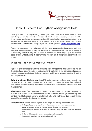 Consult Experts For  Python Assignment Help