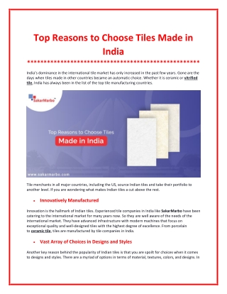 How to Choose Tiles Made in India?