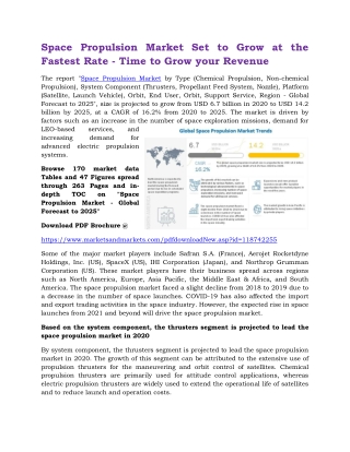 Space Propulsion Market Set to Grow at the Fastest Rate