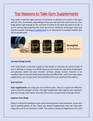 Top Reasons to Take Gym Supplements