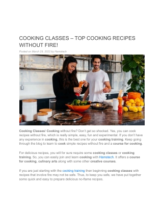 COOKING CLASSES – TOP COOKING RECIPES WITHOUT FIRE