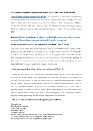 Transmucosal Drug Delivery Devices Market Trends, Share, Industry Size, Growth by 2029