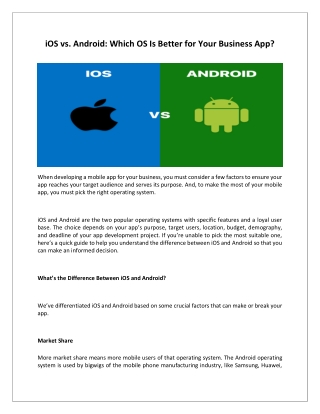 iOS vs. Android Which OS Is Better for Your Business App