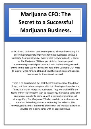 Marijuana CFO The Secret to a Successful Marijuana Business.