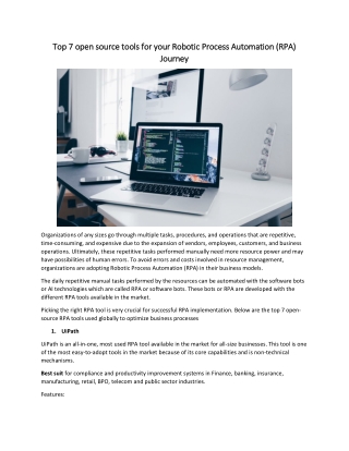 Top 7 open source tools for your Robotic Process Automation (RPA) Journey
