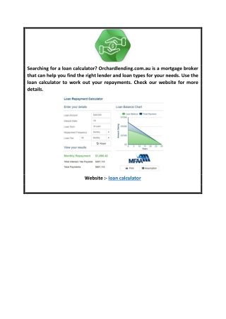 Loan Calculator  Orchardlending.com.au