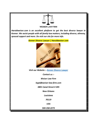 Kenner Divorce Lawyer  Haroldweiser.com
