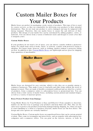 Custom Mailer Boxes for Your Products