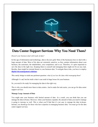 Data Center Support Services- Why You Need Them?