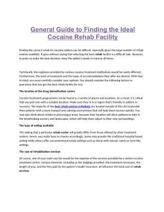 General Guide to Finding the Ideal Cocaine Rehab Facility