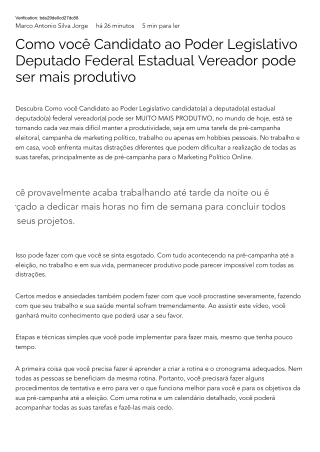 Como você Candidato ao Poder Legislativo Deputado Federal Estadual Vereador pode ser mais produtivo OK