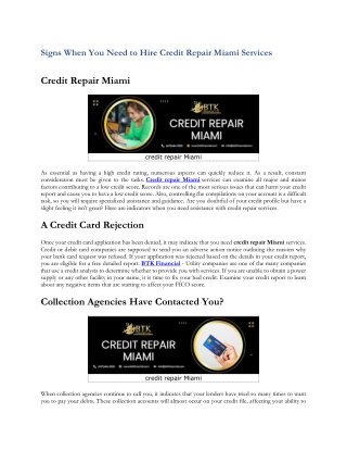 Signs When You Need to Hire Credit Repair Miami Services