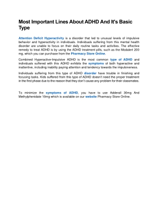 Most Important Lines About ADHD And It's Basic Type