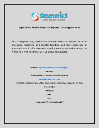 Agriculture Market Research Reports  Strategymrc