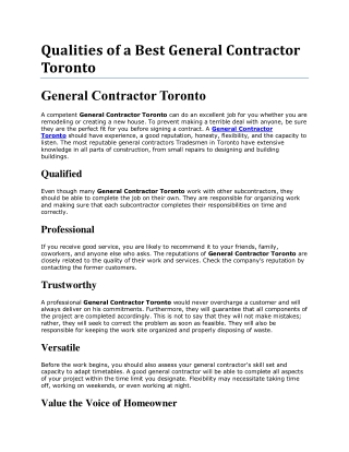 Looking for a Reliable General Contractor Toronto?