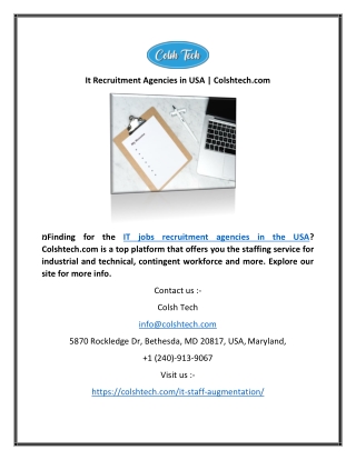 It Recruitment Agencies in USA | Colshtech.com