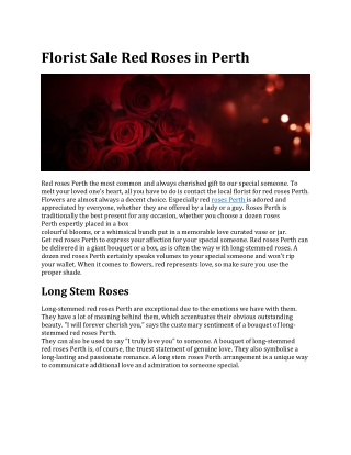 Florist Sale Red Roses In Perth