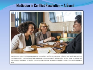 Mediation in Conflict Resolution – A Boon!