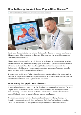 How To Recognize And Treat Peptic Ulcer Disease?