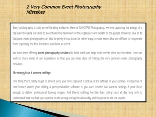 2 Very Common Event Photography Mistakes