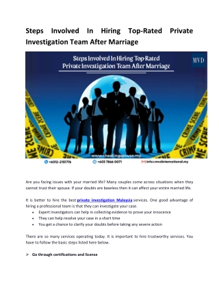 Steps Involved In Hiring Top-Rated Private Investigation Team After Marriage