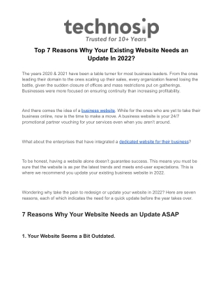 Top 7 Reasons Why Your Existing Website Needs an Update In 2022