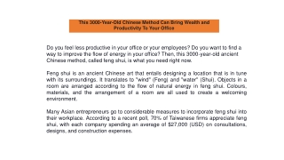 This 3000-Year-Old Chinese Method Can Bring Wealth and Productivity To Your Office