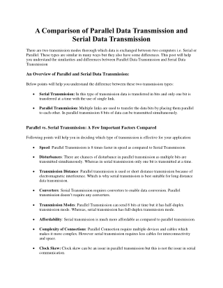 Comparison between Parallel Data Transmission and Serial Data Transmission