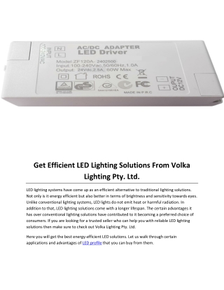 Get Efficient LED Lighting Solutions From Volka Lighting Pty. Ltd.