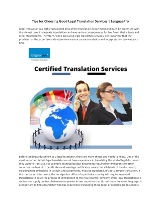 Tips for Choosing Good Legal Translation Services | LenguaePro