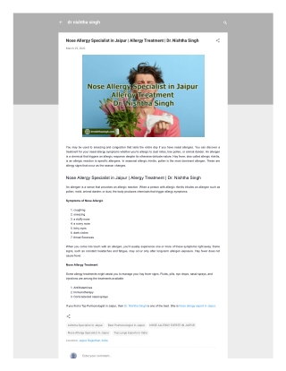 Nose Allergy Specialist in Jaipur  Allergy Treatment  Dr. Nishtha Singh