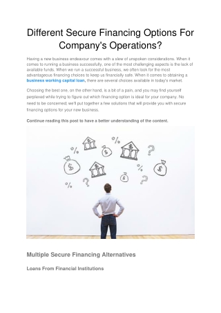 Different Secure Financing Options For Company Operations