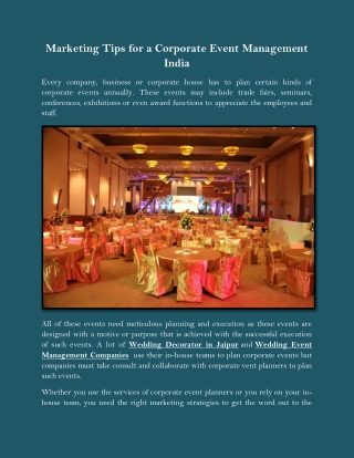 Marketing Tips for a Corporate Event Management India