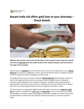 Basant India Ltd offers gold loan at your doorstep-converted