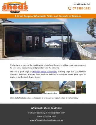 A Great Range of Affordable Patios and Carports in Brisbane