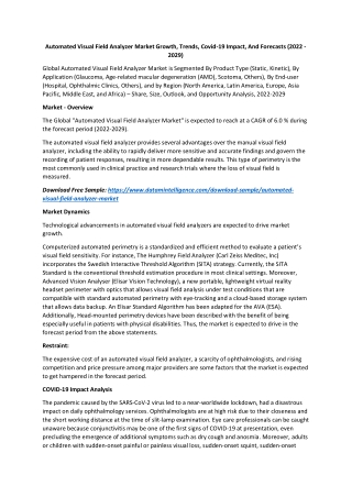 Automated Visual Field Analyzer Market Growth