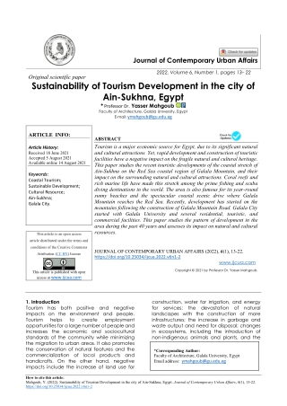 Sustainability of Tourism Development in the city of  Ain-Sukhna, Egypt