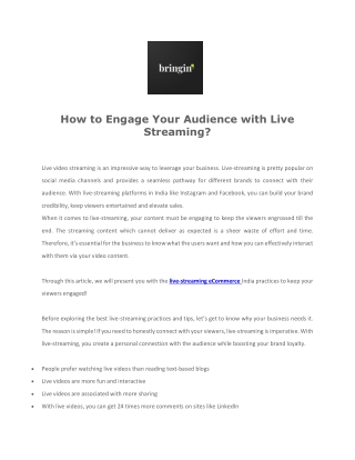 How to Engage Your Audience with Live Streaming