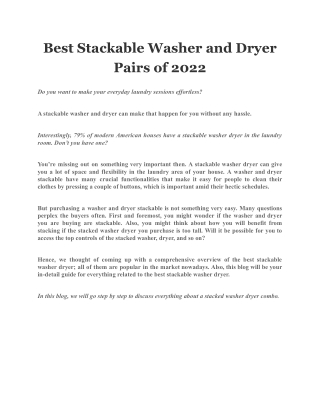 Best Stackable Washer and Dryer Pairs of 2022