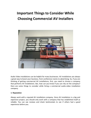 Important Things to Consider While Choosing Commercial AV Installers