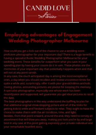 Employing advantages of Engagement Wedding Photographer Melbourne