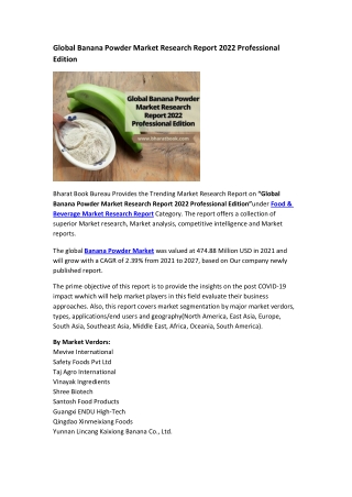 Global Banana Powder Market Research Report 2022 Professional Edition