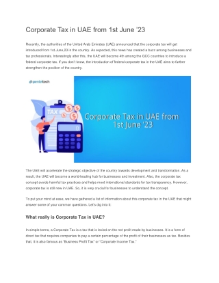 Corporate Tax in UAE from 1st June-Penieltech
