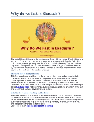 Why do we fast in Ekadashi