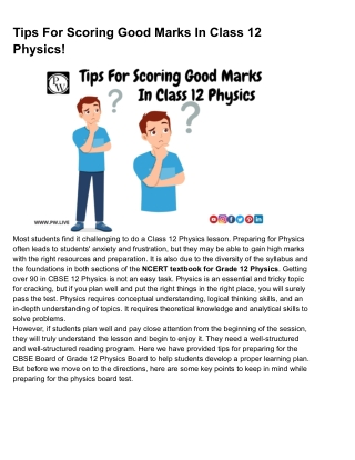 Tips for scoring good marks in Class 12 Physics