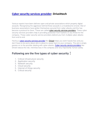 Cyber security services provider- Driveittech