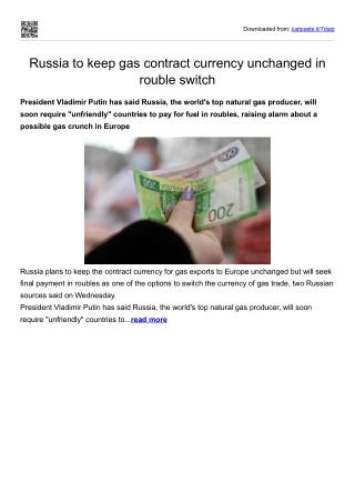 Russia to keep gas contract currency unchanged in rouble switch