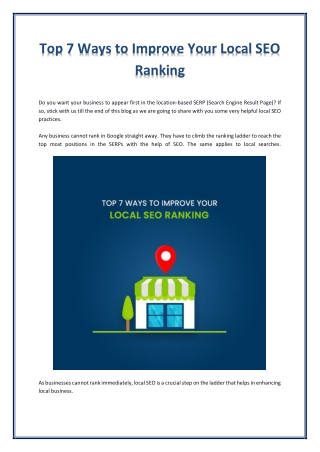 Top 7 Ways to Improve Your Local SEO Ranking