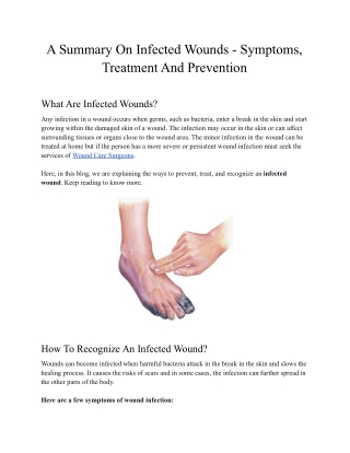 A Summary On Infected Wounds - Symptoms, Treatment And Prevention