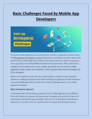 Basic Challenges Faced by Mobile App Developers